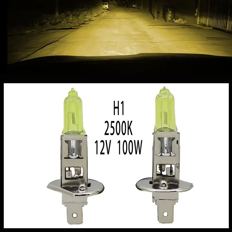 2x 2500K Yellow H1 12V 100W Xenon Halogen car Headlight Head Quartz Glass Light Lamp Bulbs