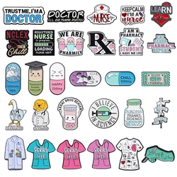 Medical Series Metal Brooches Syringe Pill I am Doctor Duck Dog Flower Nurse Band-Aid Stamp Stethoscope Badge Punk Pins Jewelry