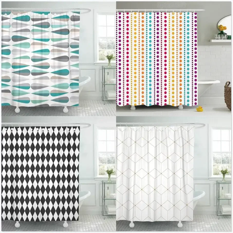 Creative Geometric Shower Curtain Set Mid Century Simple Line Graphics Abstract Art Bathroom decor Polyester Fabric Bath Curtain