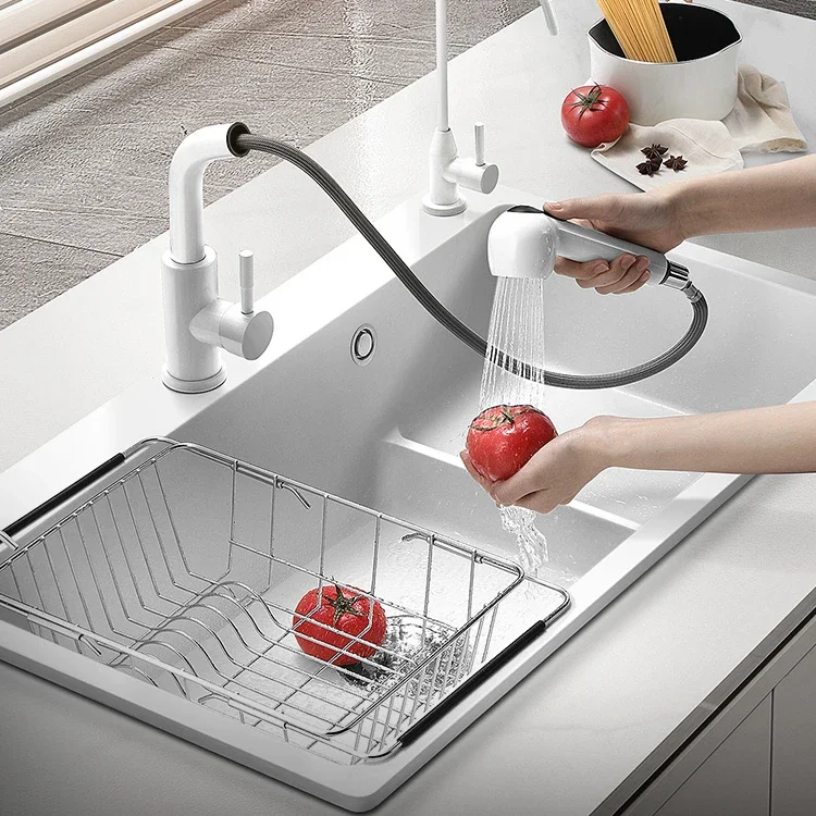

Quartz Stone Sink Washbasin Single Slot White Kitchen Step Sink