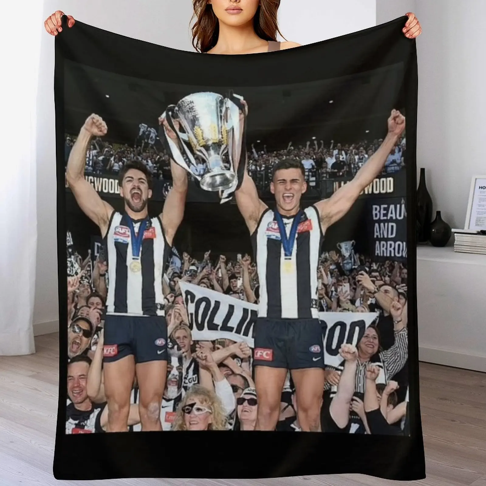 Daicos Brothers Premiership Trophy Collingwood Throw Blanket halloween Flannel blankets and throws Blankets