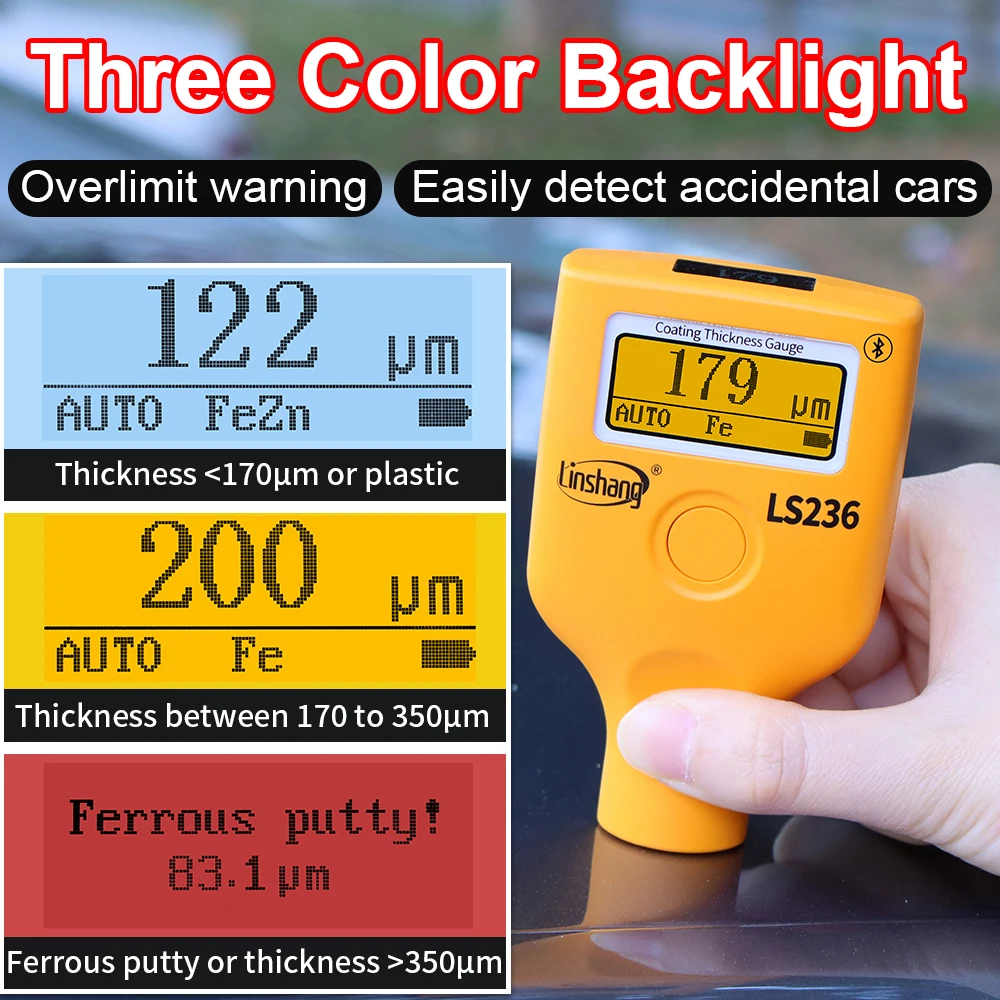 Factory Wholesale LS236 Car Paint Tester High Precision Dual Screen Coating Thickness Gauge for Paint