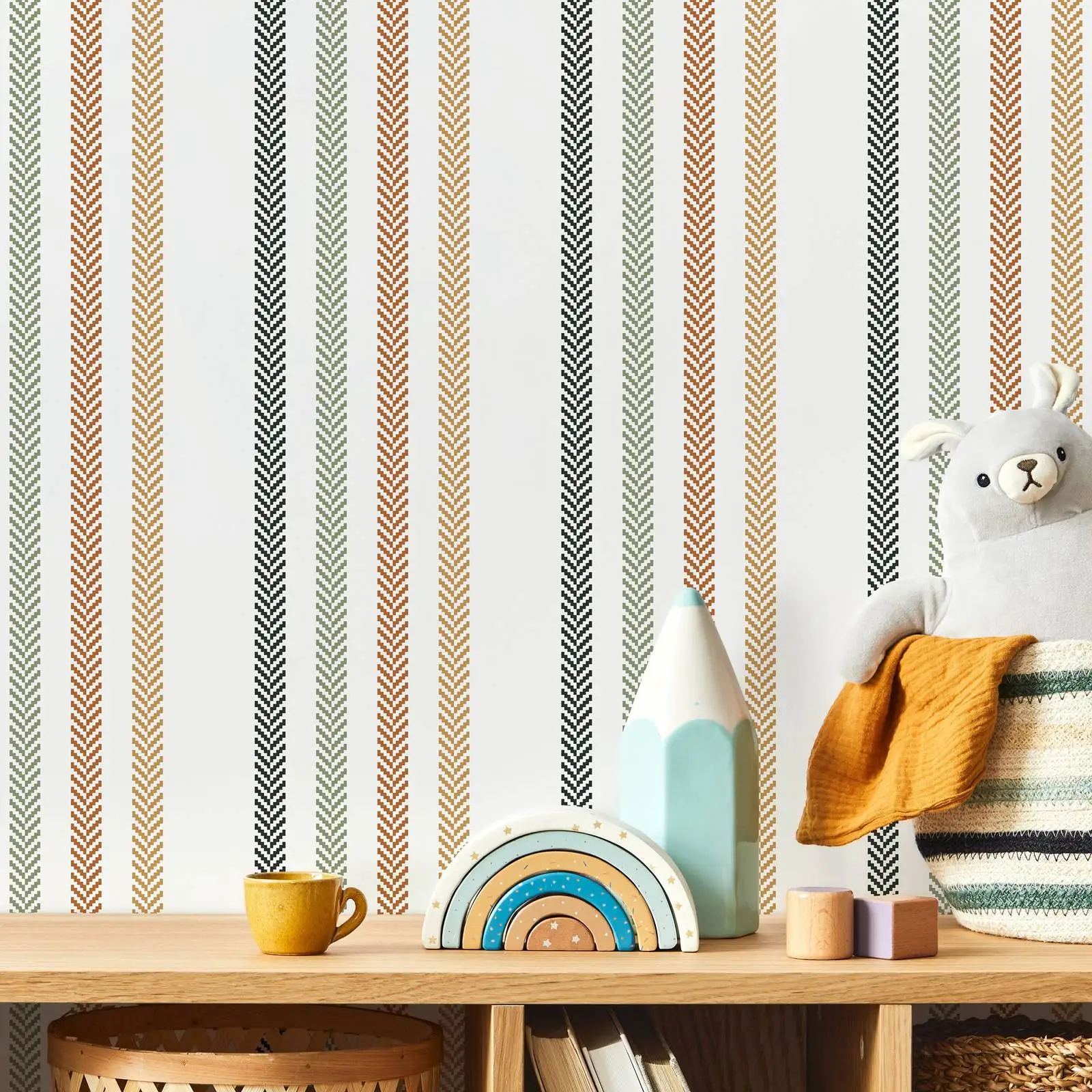 ورق جدران مخطط بسيط، ورق جدران لبيت المزرعة قابل للتقشير واللصق أو ورق حائط تقليدي غير مصقول للديكور المنزلي. 50*300 سم