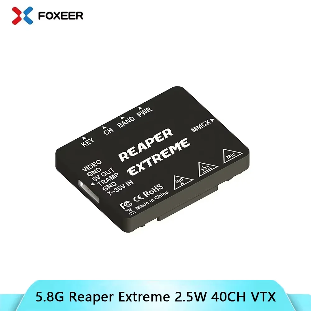 

Foxeer Reaper Extreme 2,5 Вт VTX 5,8G 72CH Pitmode 2500 мВт Встроенный микрофон с ЧПУ Теплоотводящий корпус 2-8S 20X20 мм для FPV дальнего действия
