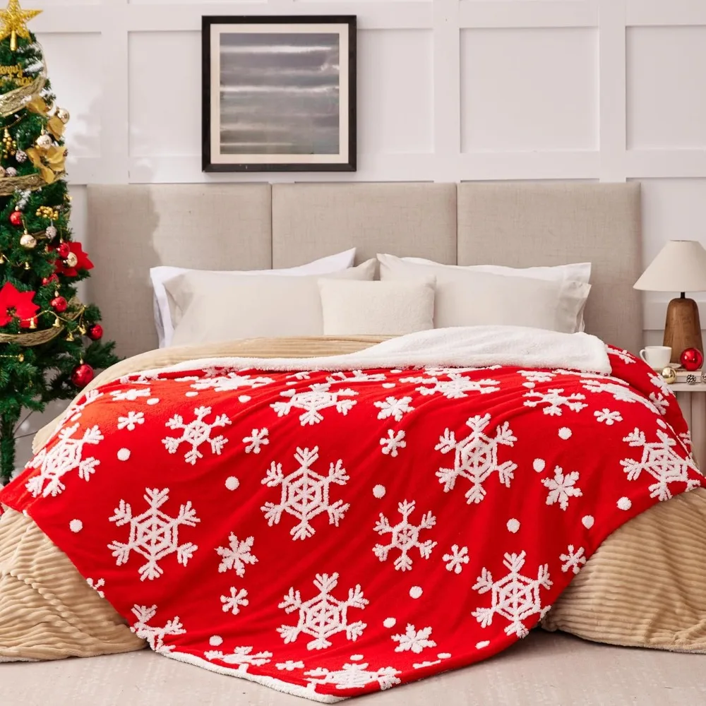 

Luxurious Microfiber Snowflake Throw Blanket: Cozy Sherpa Couch Cover for Winter Cabin, Plush and Soft Touch