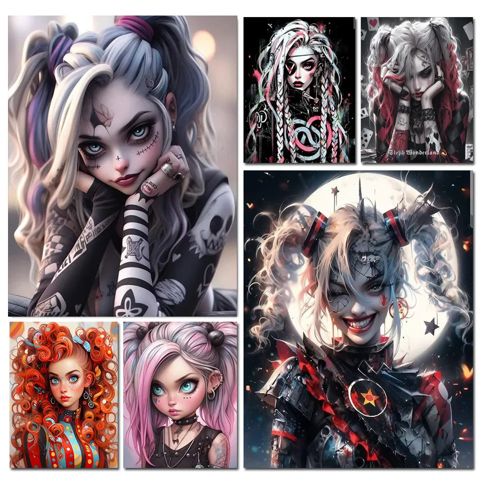 Cool clown Girl Diamond Painting New 2024 Diy Full Square/Round Diamond Mosaic Embroidery Cartoon Gothic Art Home Decor Gift