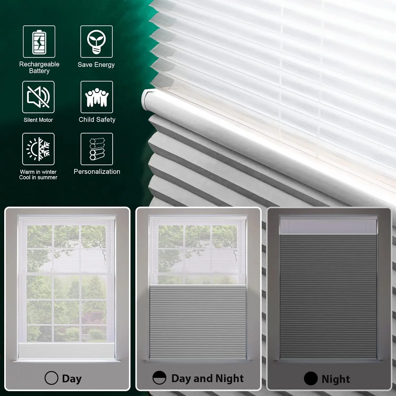 Pufeike Day And Night Blackout Honeycomb Blinds Cellular Shades Window Shutter Cellular Pleated External Motorized Blinds