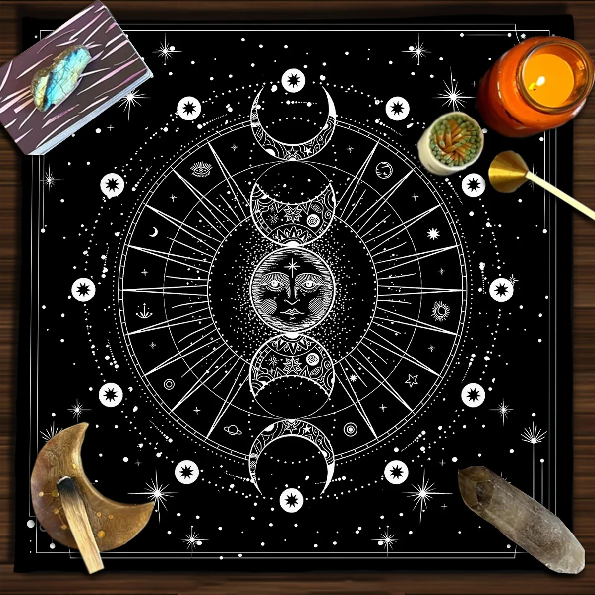 1pc Bohemian Moon Phase Tarot Tablecloth Altar Cloth Divination Decor Black Starry Sky Moon Witchcraft Tarot Card Table Cloth