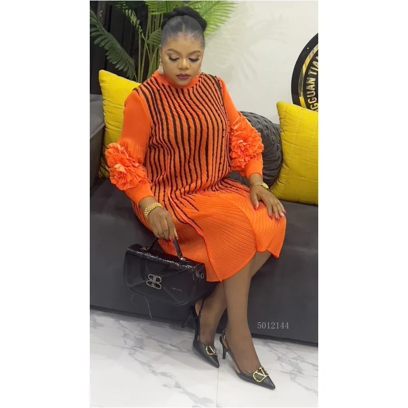 Robe plissée grande taille pour femmes, vêtement brillant à la main, fleur perlée, tempérament de mode, élégant, bal africain, grand vêtement extensible, nouvelle collection 2026