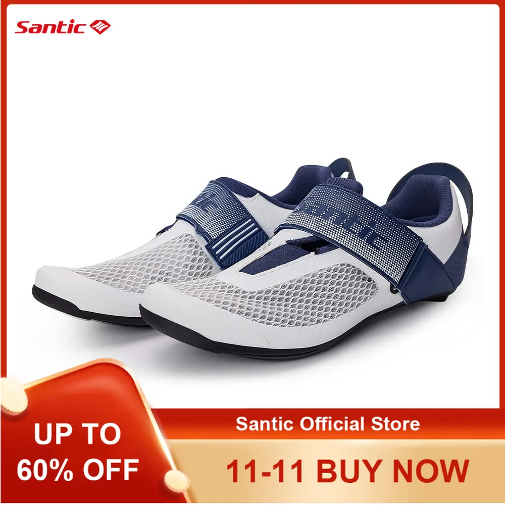 Santic  Men's Cycling Shoes Nylon Sole Triathlon Sports Shoes Mesh Fabric Breathable Outdoor Sports Cycling Shoes WMS24051