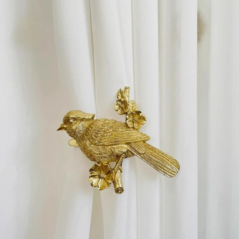 Exquisite Pure Copper Wall Hooks Flower and Bird Brass Decorative Wall Hooks American Retro Wall Hanging Curtain Hooks