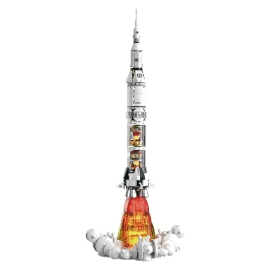 Set de Bloques de Construcción MOC de la Serie Espacial, 1201 Piezas, Modelo de Cohete Rojo y Plateado, Regalo Educativo STEM para Fanáticos del Espacio