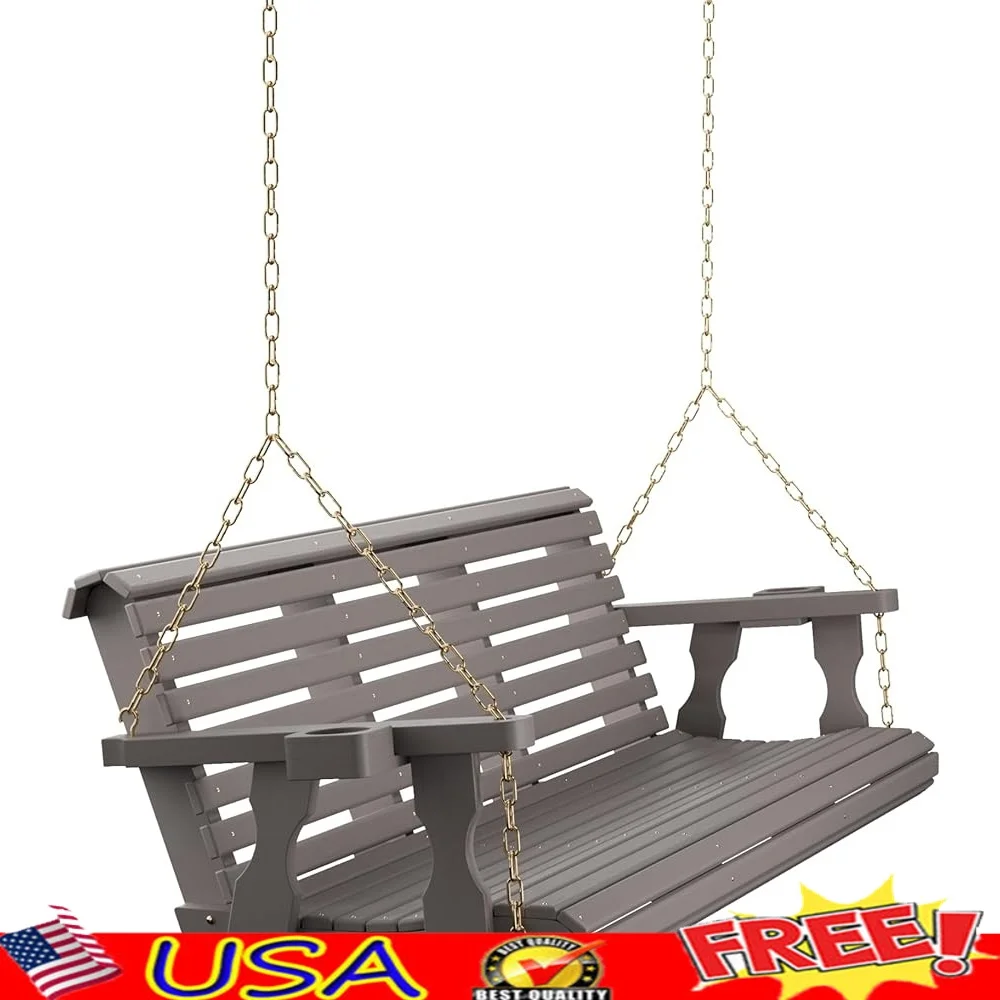 

Comfortable 6ft Roll Back Porch Swing with Cup Holders Contoured Support Handcrafted Pine Heavy Duty Outdoor Use