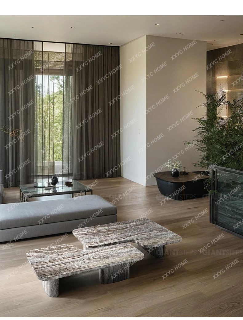 HMJQNatural Marble Coffee Table Living Room Light Luxury High-end Home Creative Splicing Luxury Stone Coffee Table Combination