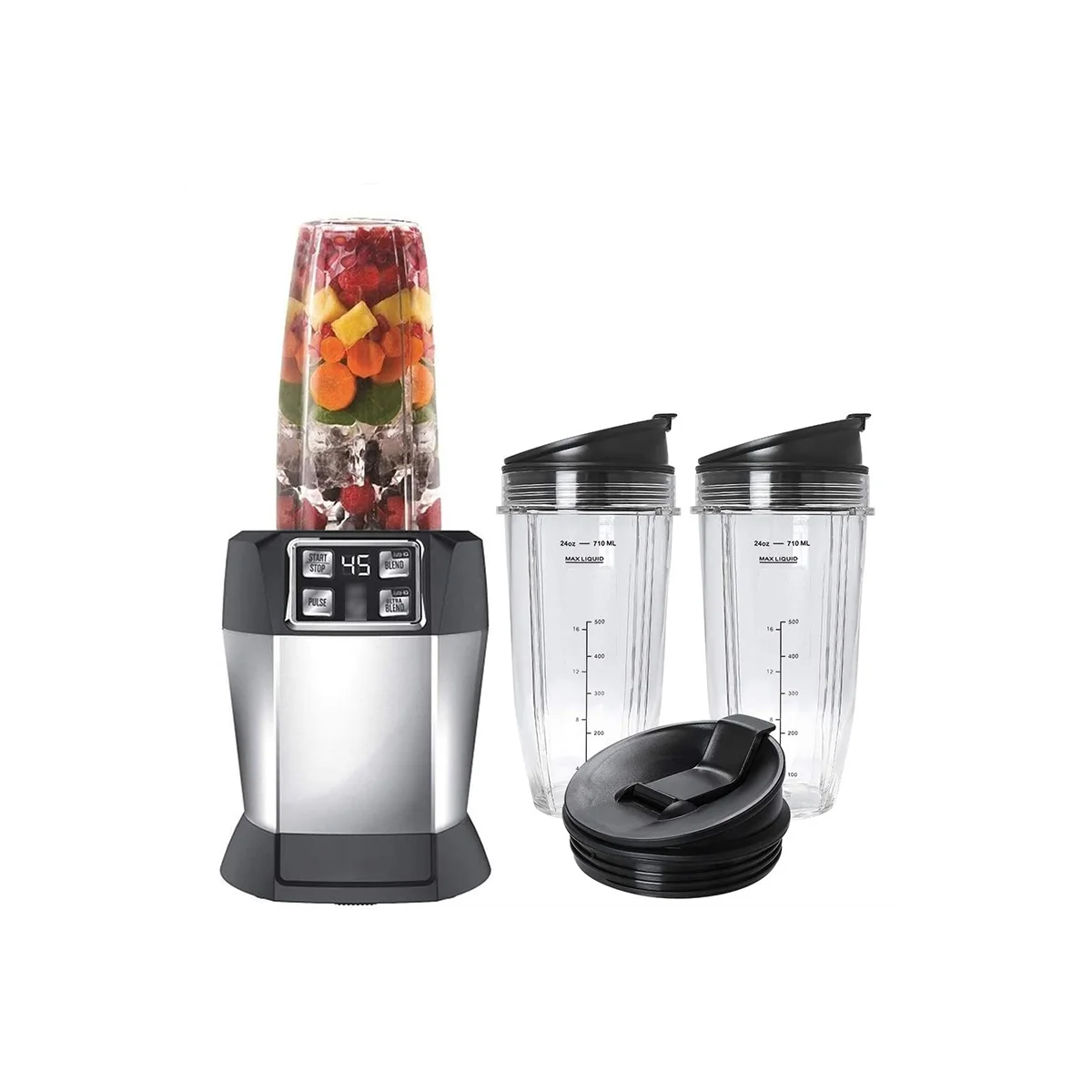 N85R 2 Pack Replacement 24Oz Cup with Spout Lid for Nutri Ninja Auto IQ Series Blenders with BL450/BL454/BL456/BL480/BL481