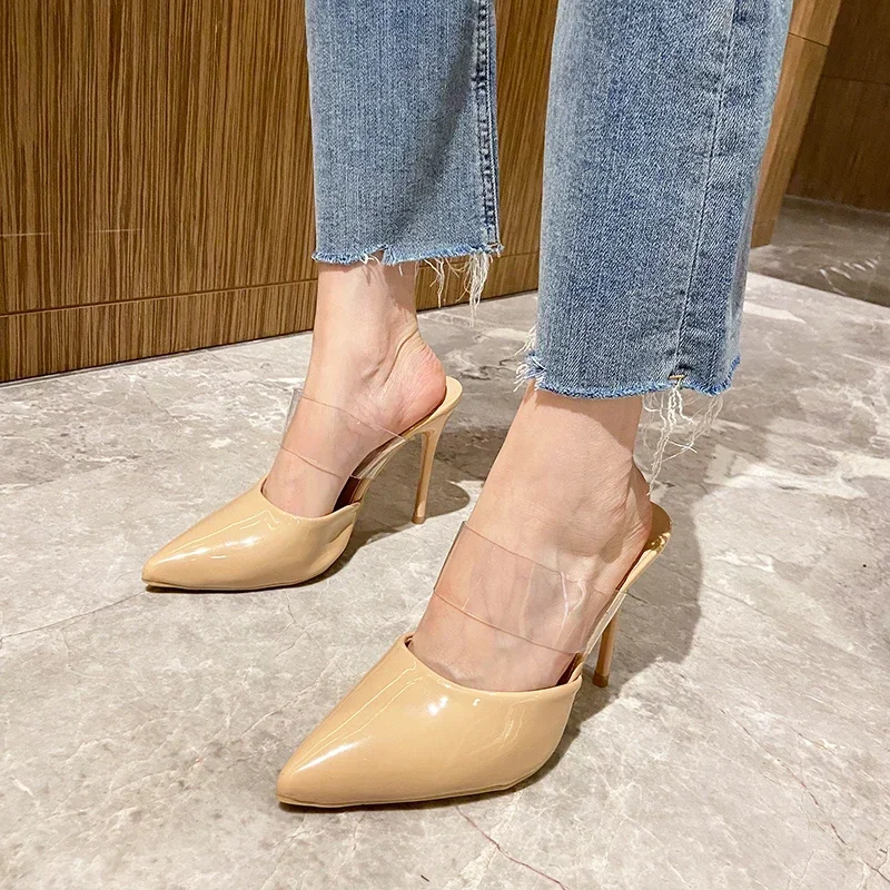 Zapatillas de stil Retro para mujer، calzado sencillo con pint fina، tacón alto، bolsillo poco profundo، ahuecado، un line،