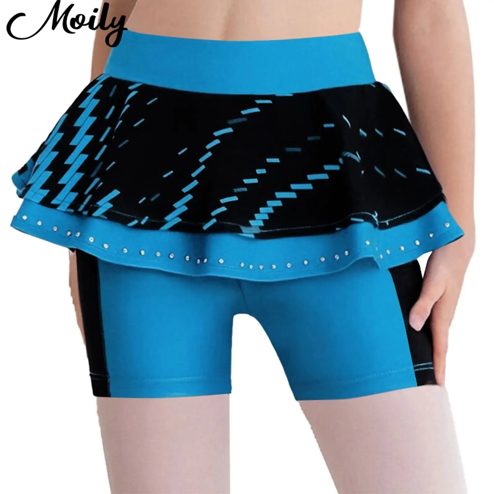 

Kids Girls Gymnastics Shorts Dancewear Stylish Printed Two-Layer Ruffles Color Block Athletic Shorts Cycling Workout Sports Wear