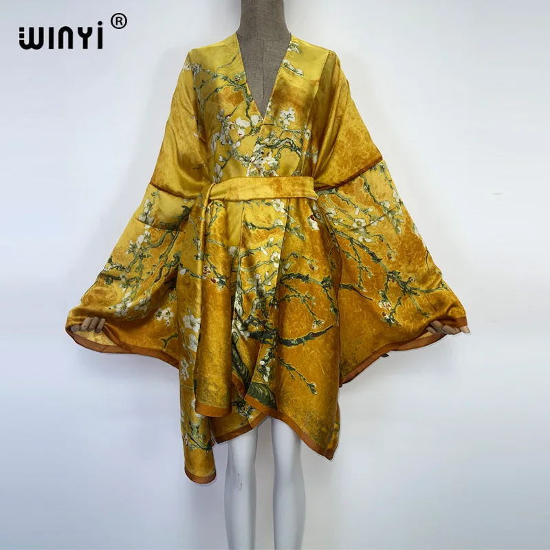 2022 WINYI Summer Beach Wear Swim pokrowiec na garnitur afryka fashiolady kardigan w stylu boho ścieg z wszytym paskiem sexy Holiday Kimono z długim