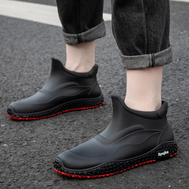 Chaussures en caoutchouc imperméables coordonnantes pour hommes, bottes de pluie pour mari de pêche, chaussures de travail et de sécurité, chaussures de botte d'eau de rinçage