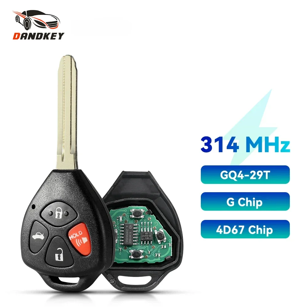 

Dandkey Remote Control Car Key for Toyota USA Corolla Matrix 2008-2010 Pontiac Vibe GQ4-29T 314MHz ID67/G Chip Fob 4 Buttons
