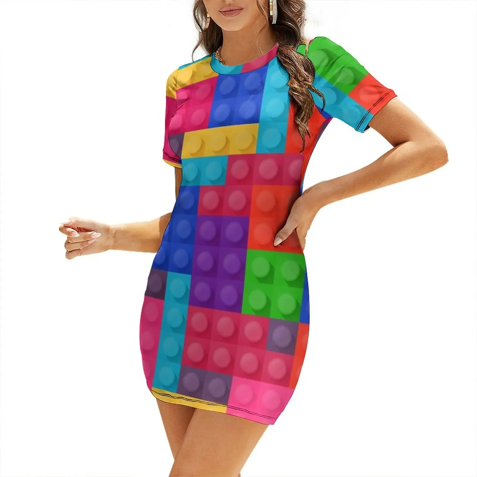 Building Blocks Short-Sleeved Dress Cocktail of dresses dresses for womens luxury woman party dress