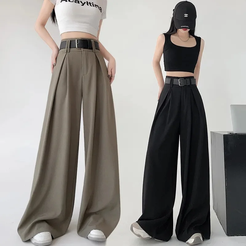 Costume taille haute pour femme, jambes larges, pantalon complet, coréen, élégant, minimalisme, droit, ample, nouvelle collection automne