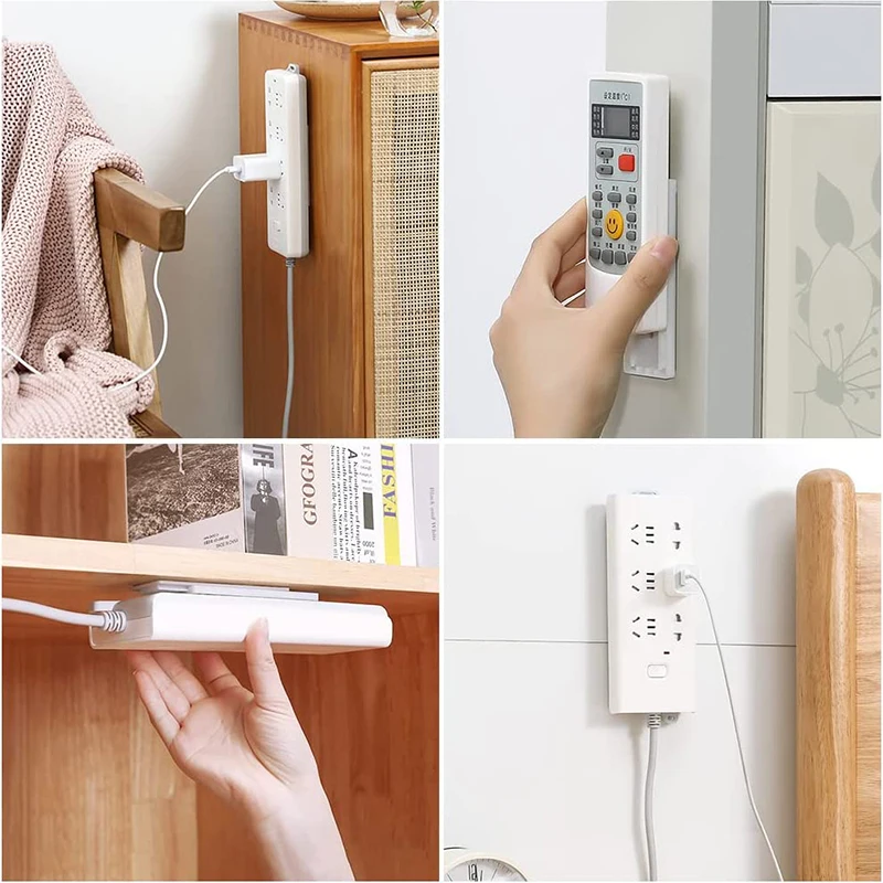 Wall Mounted Socket Holder Fixer Patch Self-Adhesive Power Socket Strip Fixator Punch-free Plug Socket Cable Wire Organizer Rack