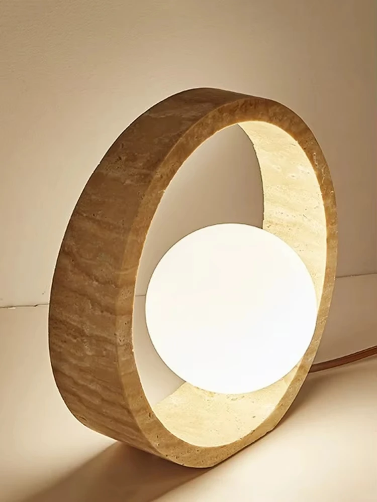 Lampada da terra moderna semplice in travertino, lampada da tavolo circolare nordica in pietra gialla naturale, apparecchi di illuminazione per decorazioni per interni YX452SH