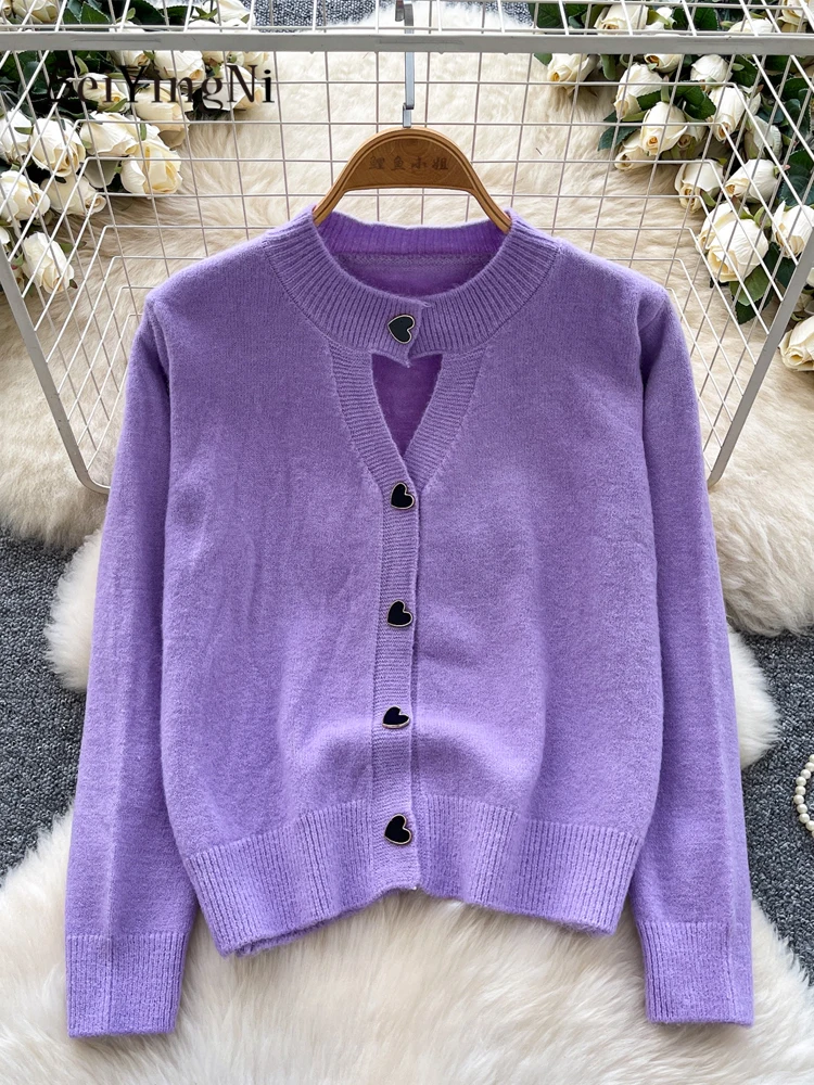 베이잉니 핫스위트 여성용 가디건 시니어 클래시 O넥 싱글 브레스티드 니트웨어 스웨터 여성용 플레인 핑크 그린 탑 아우터웨어