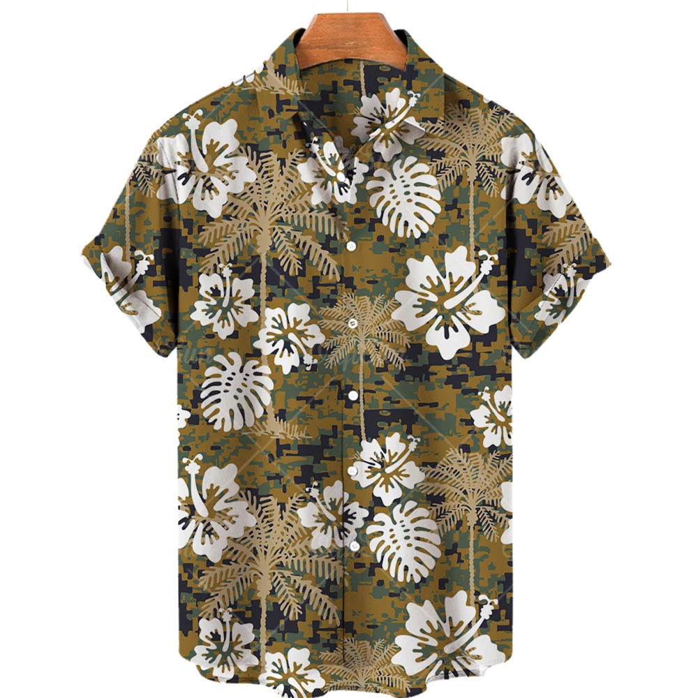 Floral Hawaiian Shirt Flower 3d Printed Shirts Men\'s Beach Blouse Men\'s Vocation Lapel Shirts Cuba Camisas Clothing Flamingo