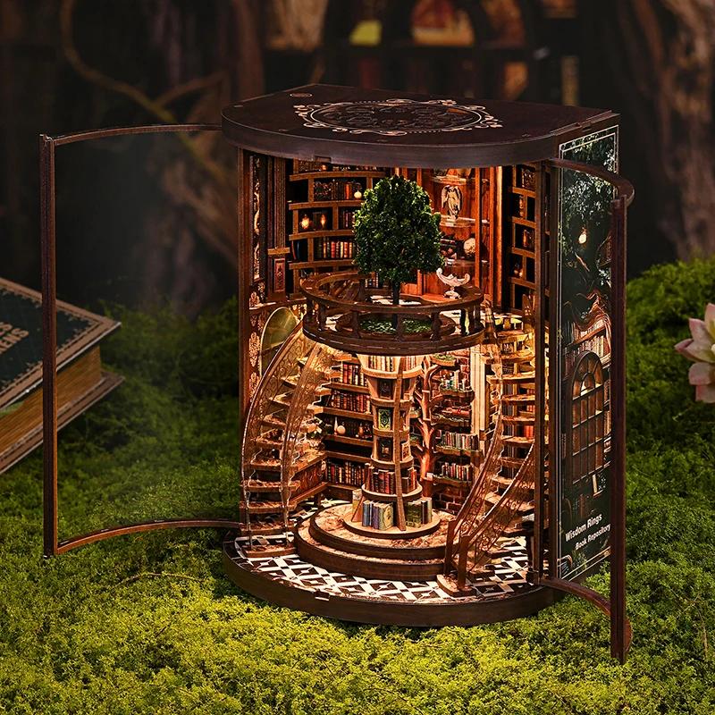 Zestawy do samodzielnego wykonania drewnianych pierścieni mądrości, regał na książki, miniatura, model do składania, podpórka do książek, prezent urodzinowy dla przyjaciół