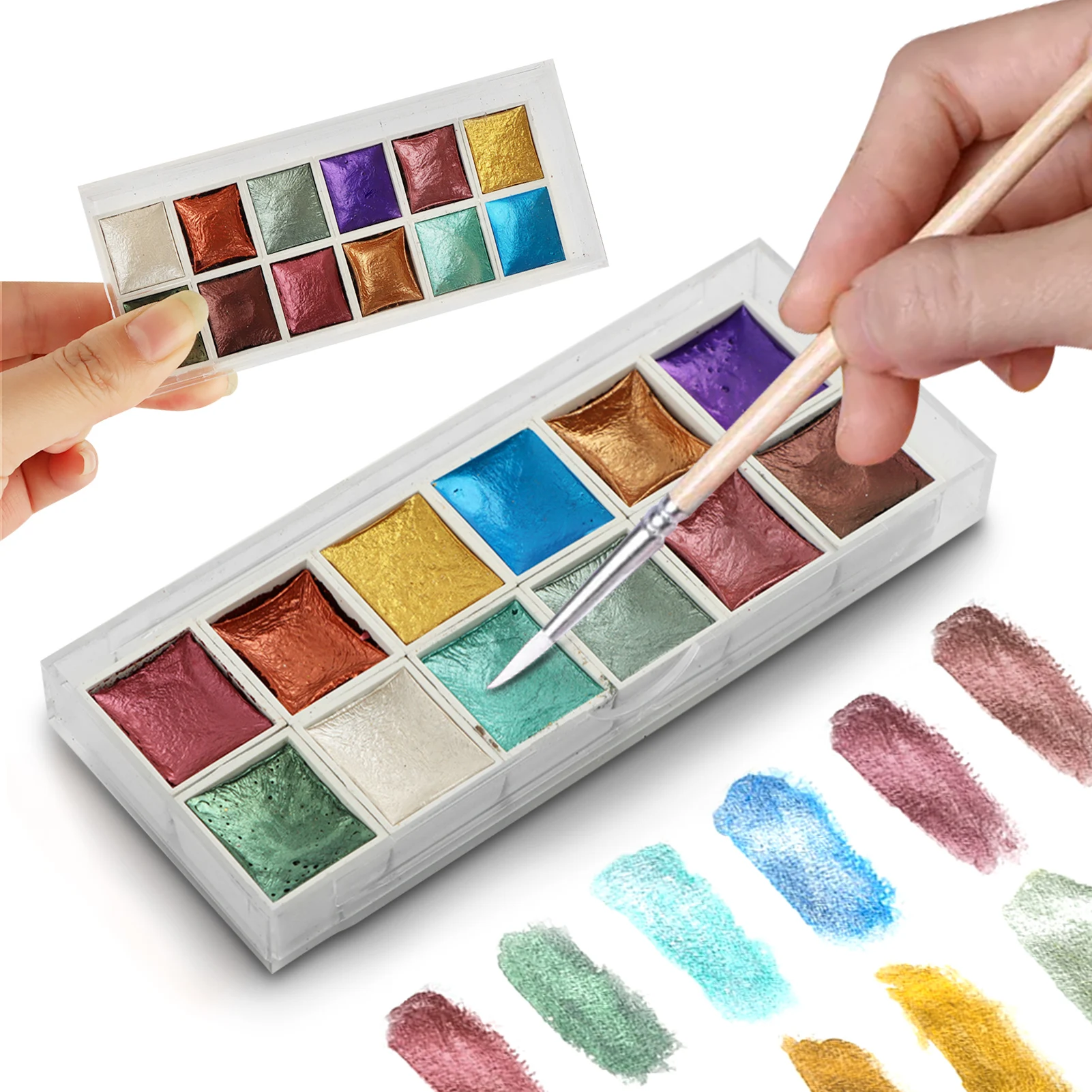 

12 Colors Kids Gift High Saturability Watercolor Paint Set Glitter Students Solid Pigment For Artists Non Toxic Art Supplies