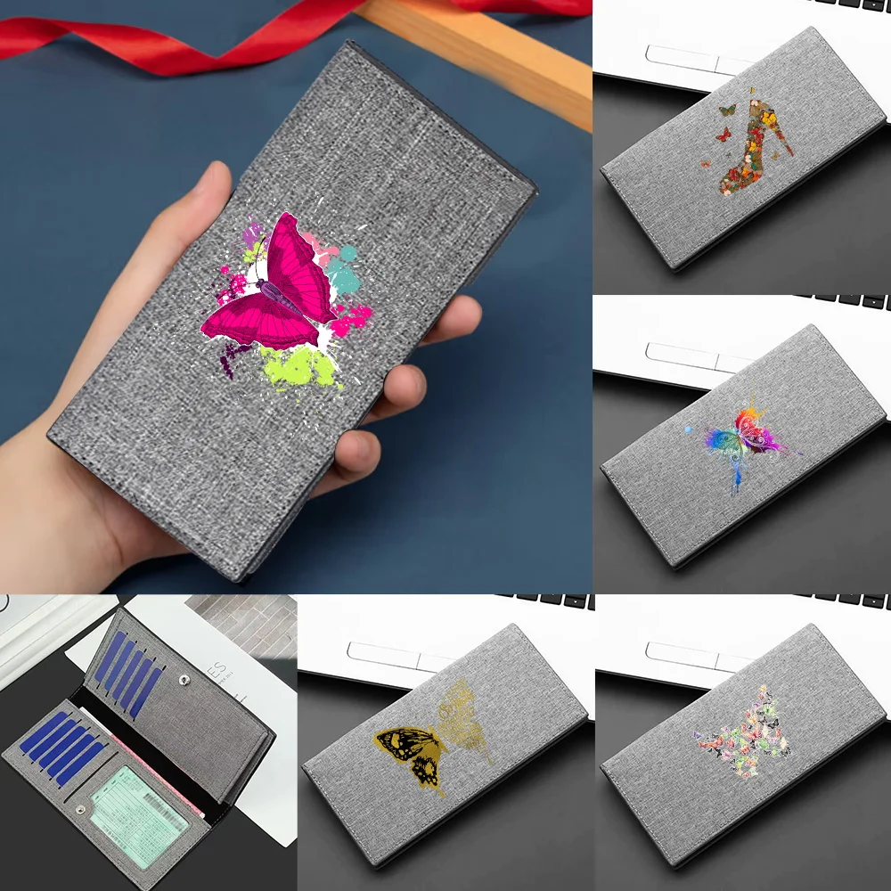 Daily‑use Long Wallet Unisex Multi‑Card Hand Pouch Portable Bags Butterfly Pattern Long Wallets for Family Reunion Gathering