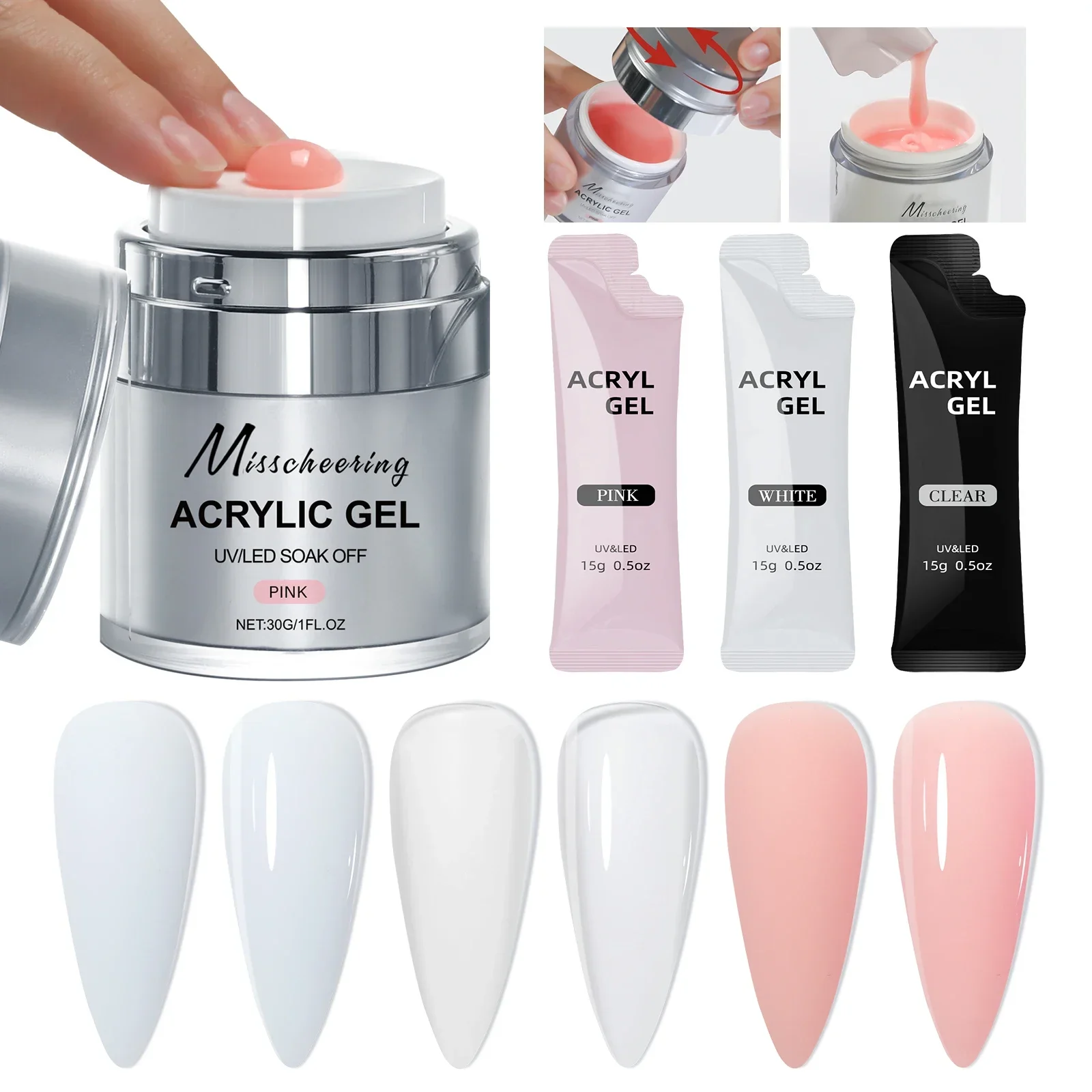 Gel de extensión de uñas a presión, 30g, Gel acrílico de polietileno para uñas, extensión rápida de LED UV de modelo de cristal, pegamento de cristal indoloro