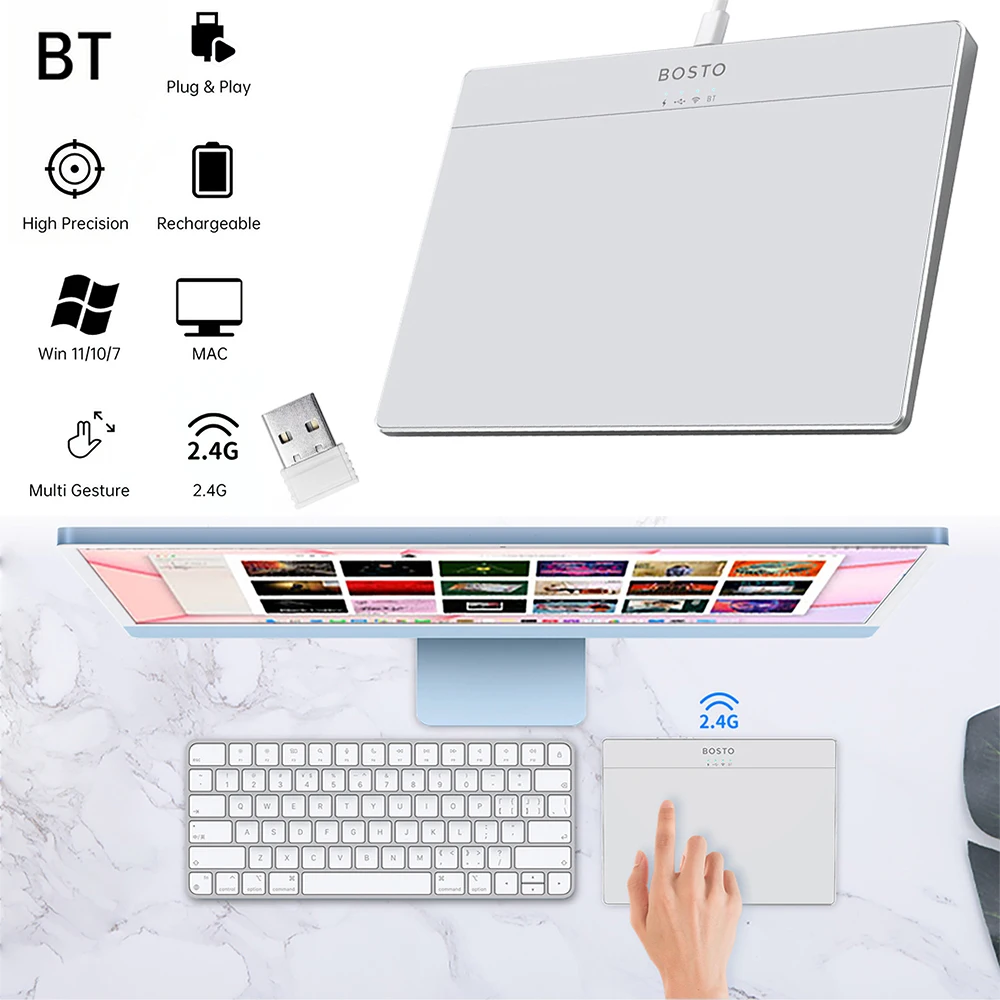 

1 шт., Bluetooth-совместимая сенсорная панель, мульти-Gesture, портативная трек-панель, перезаряжаемая USB-мышь с сенсорной панелью Type-C для Windows 10/11