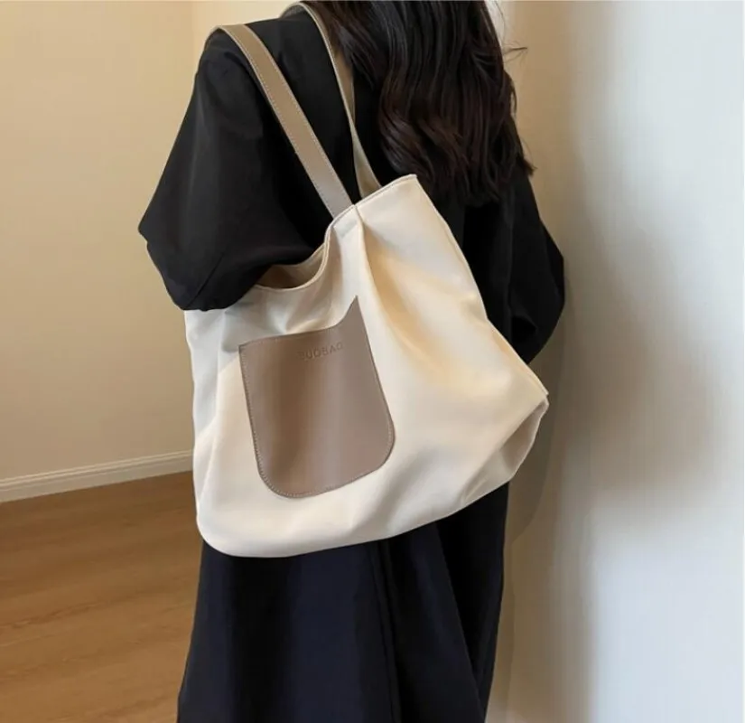 Borsa da donna in tela di moda Casual tinta unita borsa a mano di grande capacità borsa a tracolla retrò borsa per la spesa