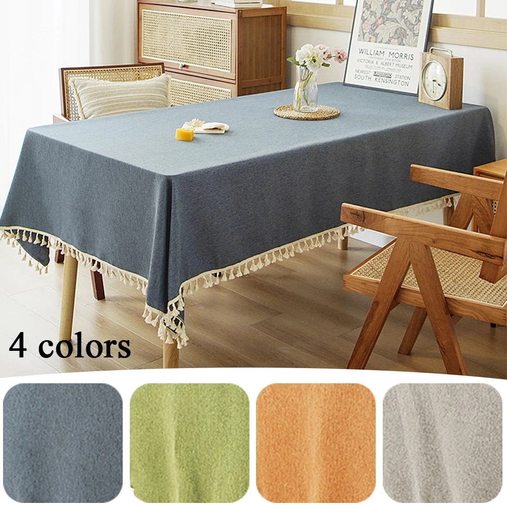 

Pastoral Rectangular Linen Cotton Cloth TableclothTassels Printed Home Kitchen Dining Room Table Cloths Ornament