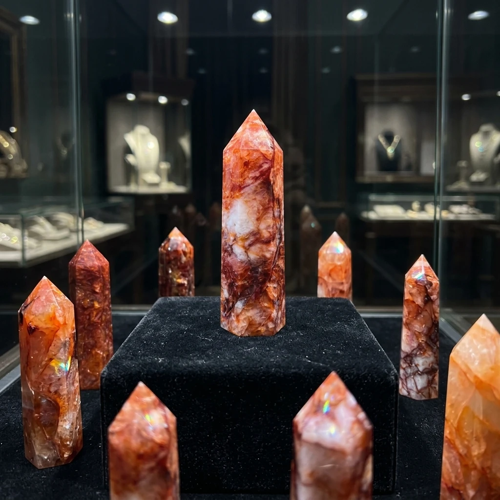 Natural Red Hematoid Quartz Tower Point, Root Chakra Healing Crystal for Confidence & Action, Unique Home Decor Gift