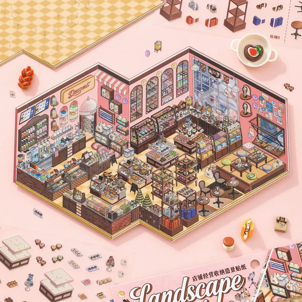 Card Lover 5 Pcs [Store Management Storage Series] Landscape Stickers Cocoa Dessert Shop Leisure Cafe Journal Stationery