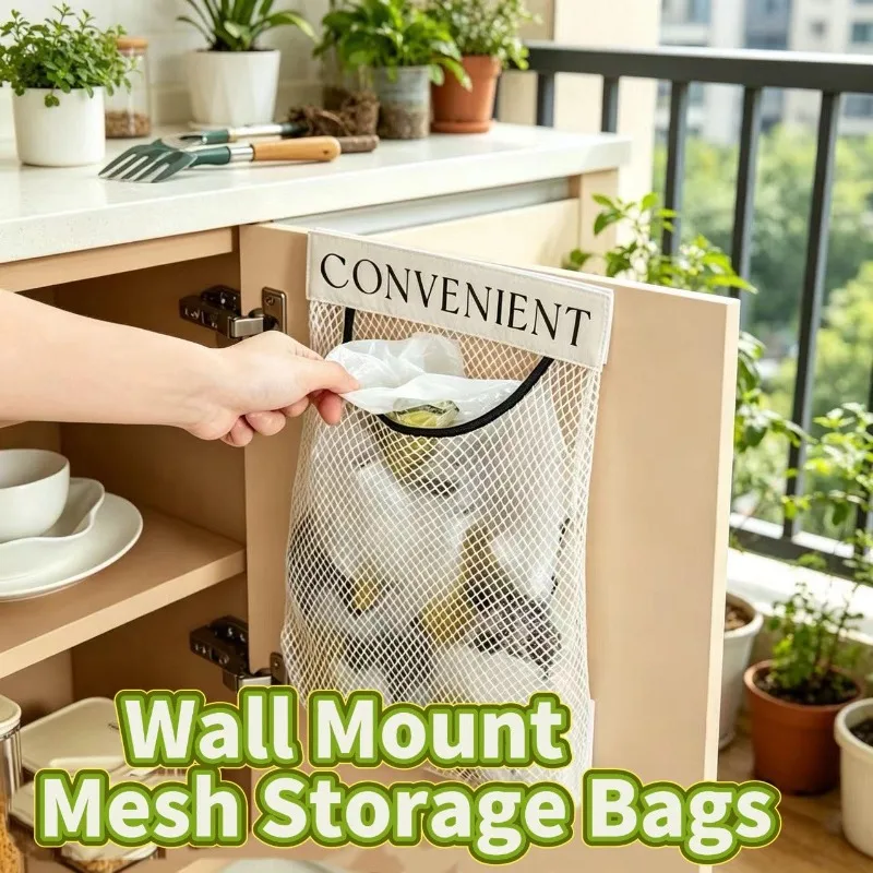 1-10 Plastic Bag Holder Elastic Mesh Garbage Bag Organizer Reusable Bags Dispenser Door Hanging Storage for Kitchen Organization