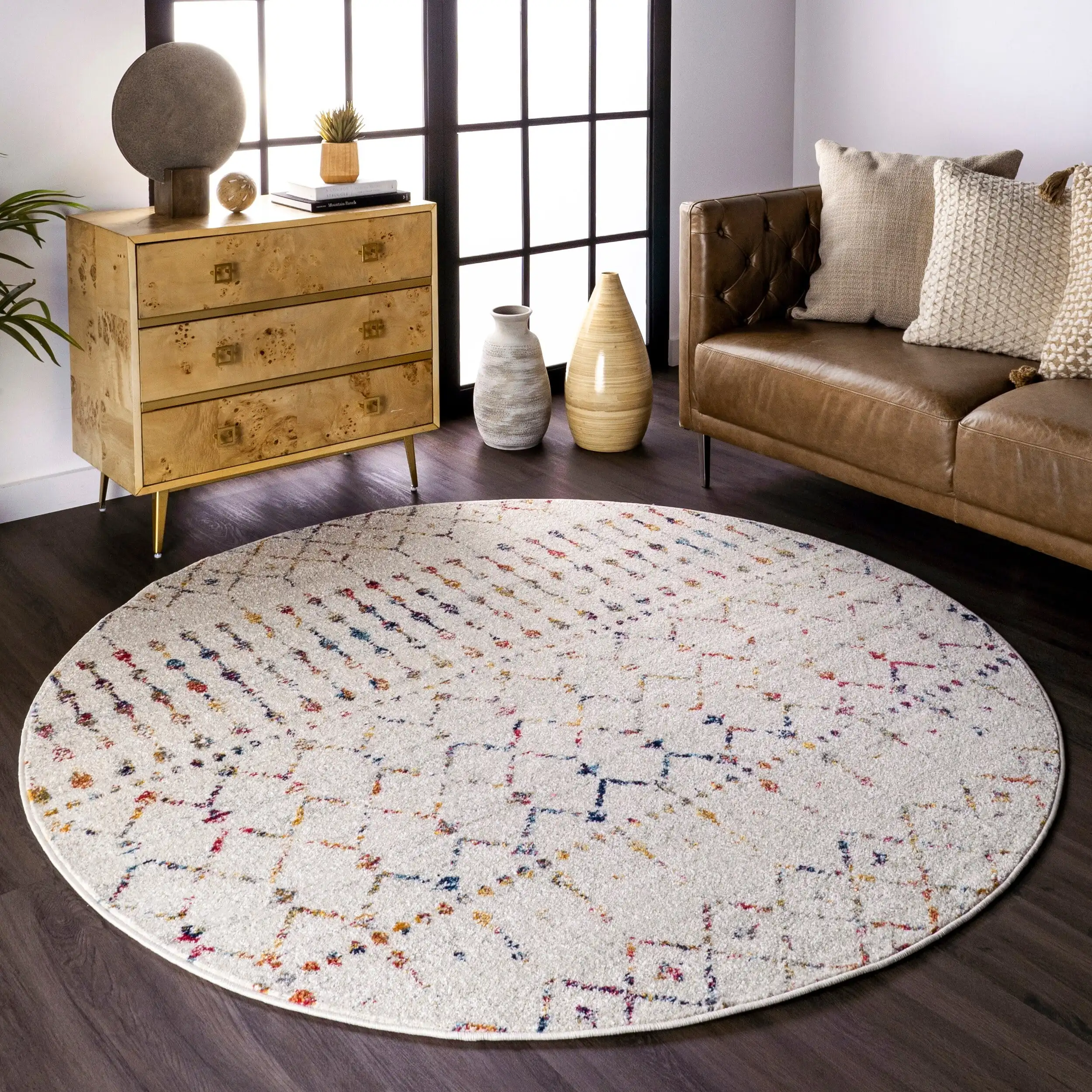 Moroccan Blythe Area Rug, 4' Round, Light Multi