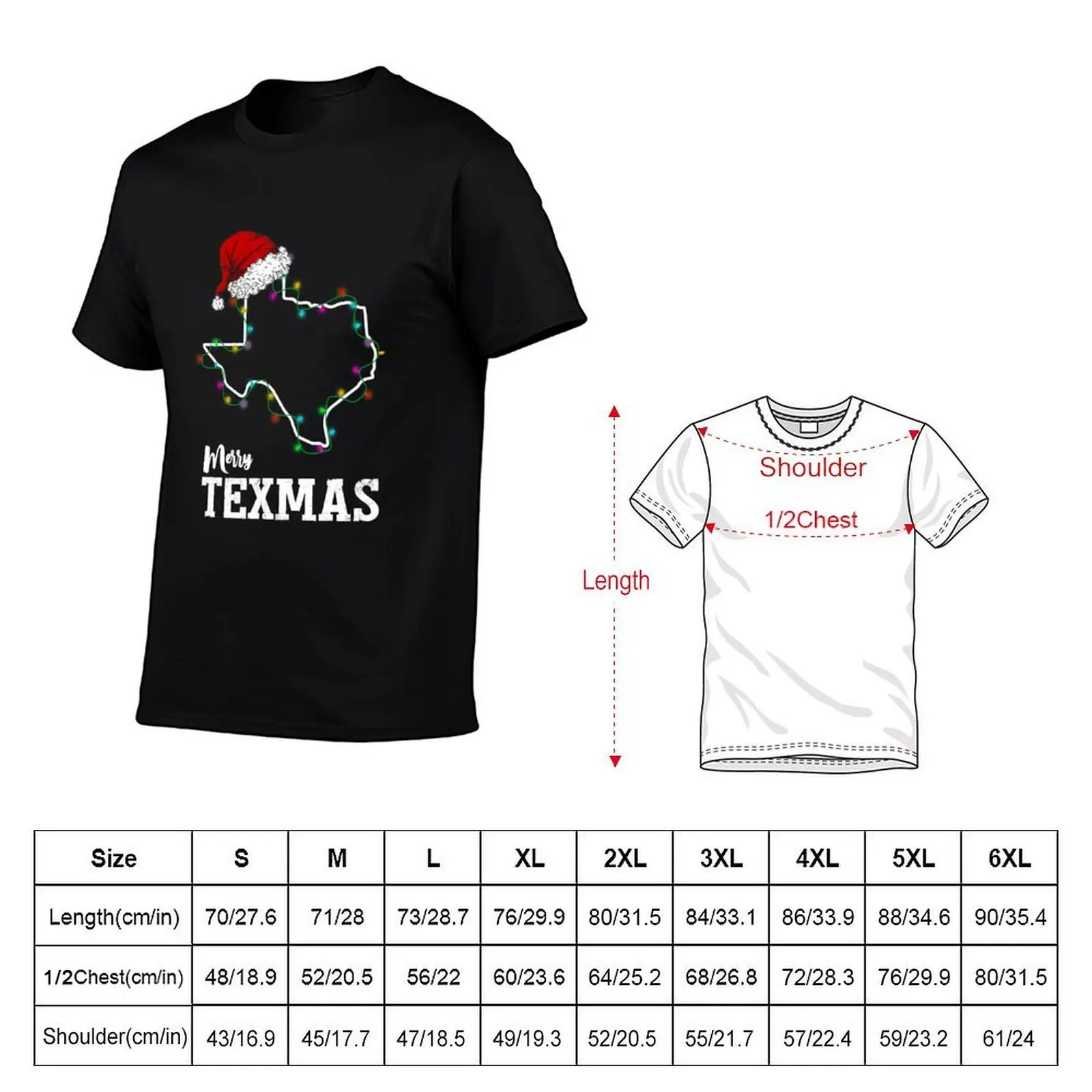 Merry Texmas Texas State Christmas Light Outline With Santa Hat T-Shirt anime t shirts funny shirt cotton mens vintage t shirts