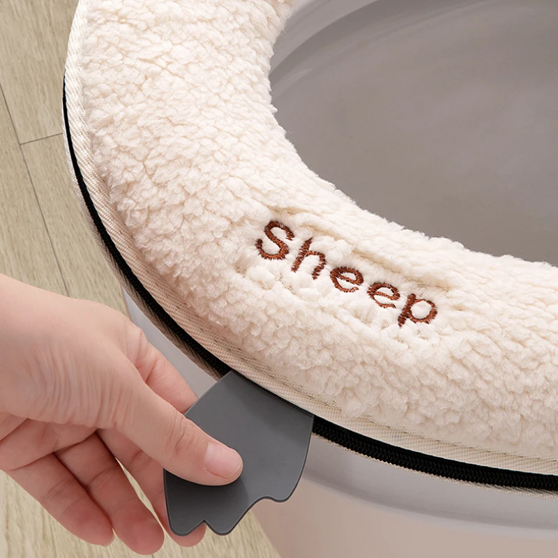 Cartoon Sheep Zipper Toilet Mat Lamb\'s Wool Toilet Seat Cover Universal Waterproof Toilet Seat Cushion Bathroom Accessories