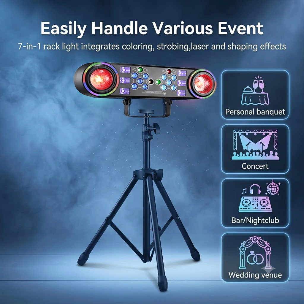 7 In 1 Stage Light RGB Color Wash Strobe Pattern Laser Effect DMX512 Sound Activated Party Disco Light For Wedding Club Party