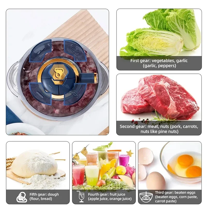 Electric Meat Grinder Stainless Steel Blade Kitchen Meat Grinder Food Processor Vegetable Chopper Fruit Slicer 5L Home Appliance