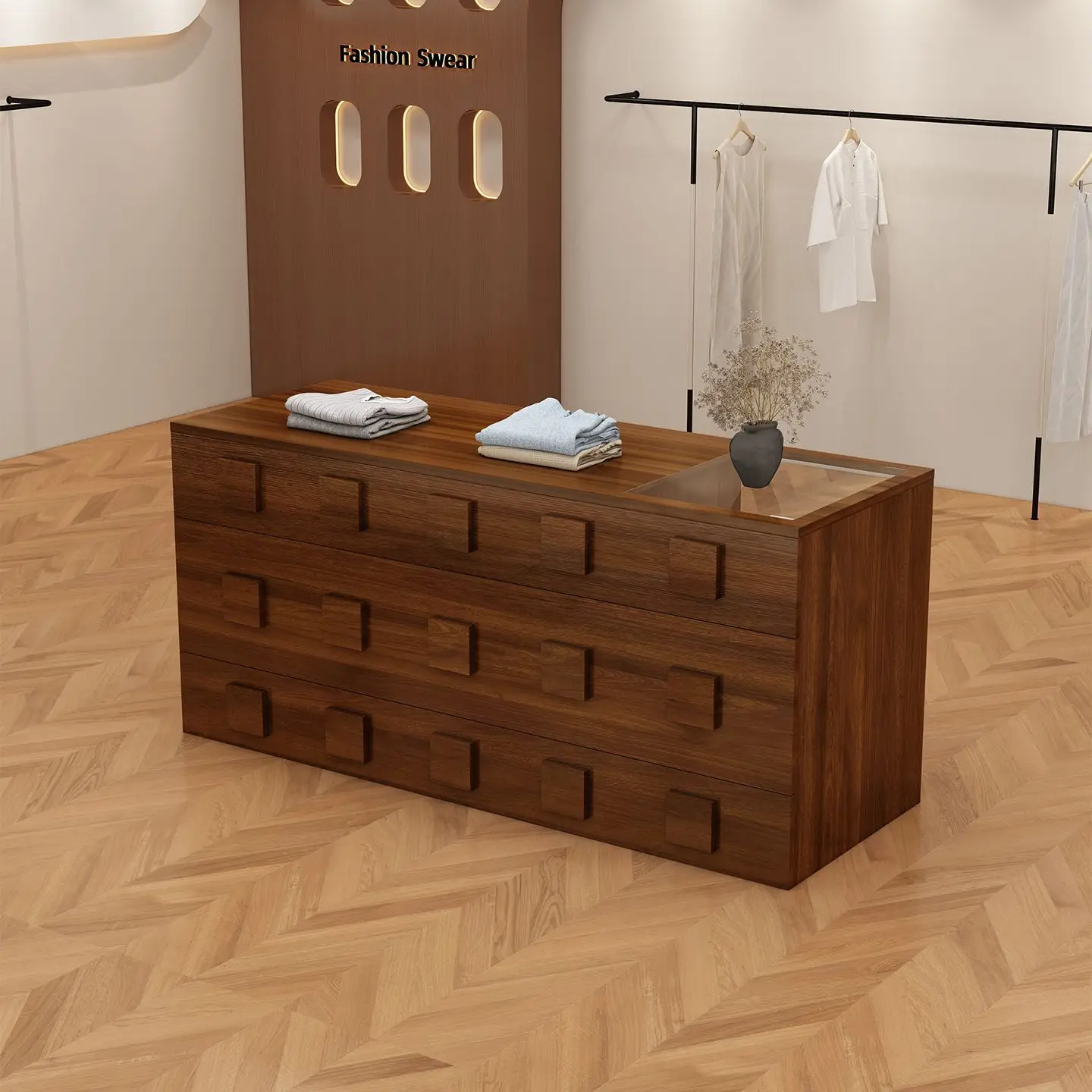 Clothing store Nakajima table with glass counter shoe bag display table