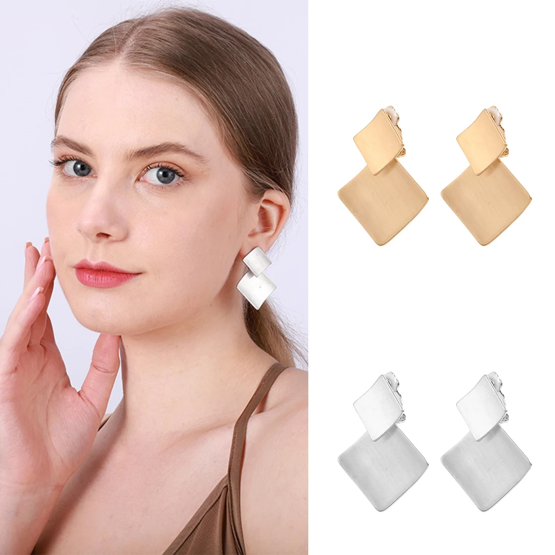 

Kaseakia Square Clip on Metal Dangle Earrings for Women Daily Wear