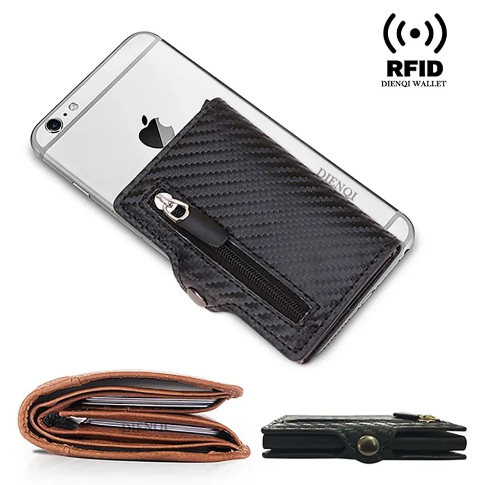 Carbon Fiber Wallet For Men Credit Card Holder RFID Blocking Thin Mini Aluminium Metal Wallets Coin Pocket Money Bag Vallet
