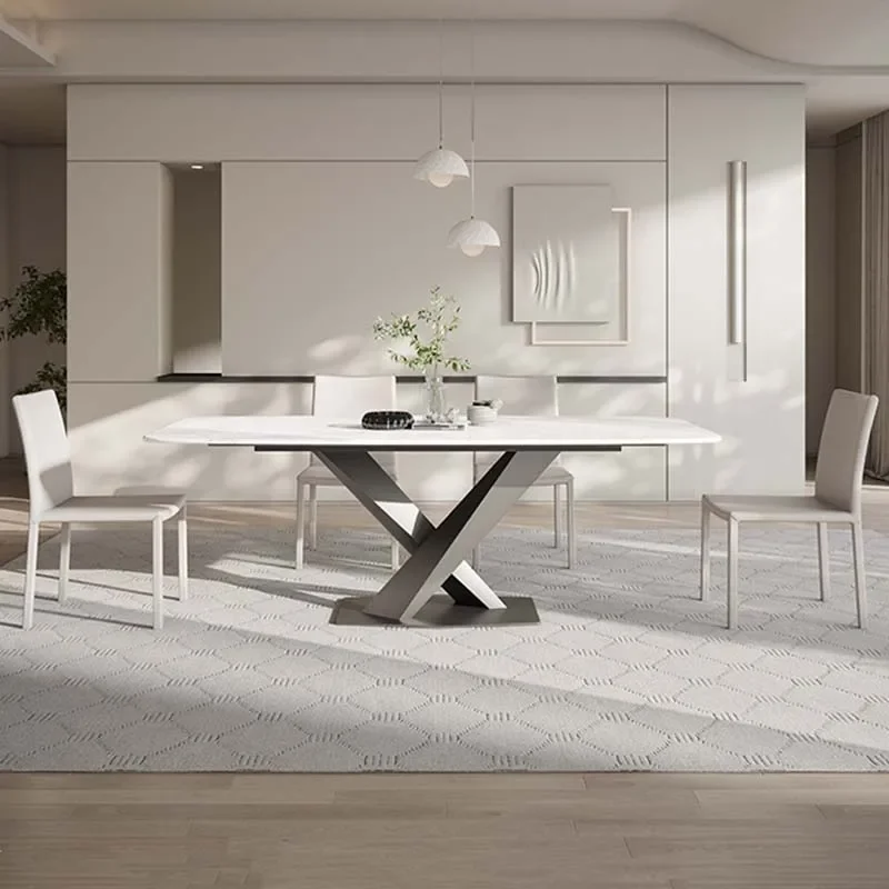 

White Metal Dining Table Living Room Rectangular Nordic Italian Luxury Table Kitchen Restaurant Mesa Plegable Modern Furniture