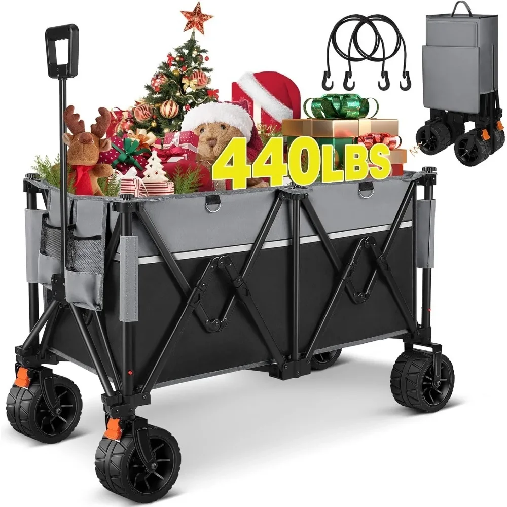 440 lbs Weight Capacity Beach Wagon with Big All-Terrain Wheels, Heavy Duty Foldable Wagon, Utility Wagon Carts for Outdoor